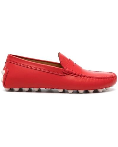 Tod's Gommino Bubble Leather Penny Loafers - Red