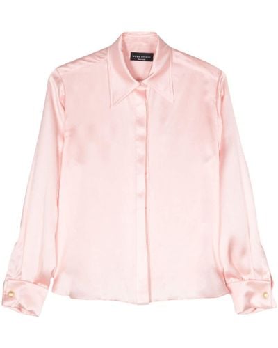 Hebe Studio Pointed-collar Silk Shirt - Pink