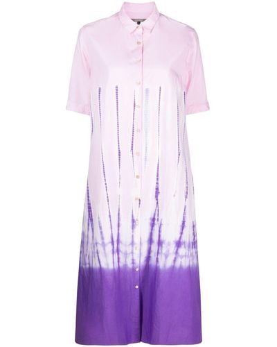 Suzusan Robe-chemise en chambray à motif tie dye - Violet