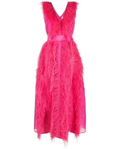 Huishan Zhang Maxi-jurk Met Struisvogelveren - Roze