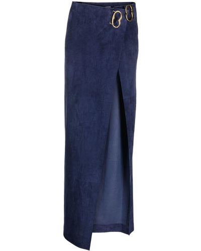 Bally Suede Maxi Wrap Skirt - Blue