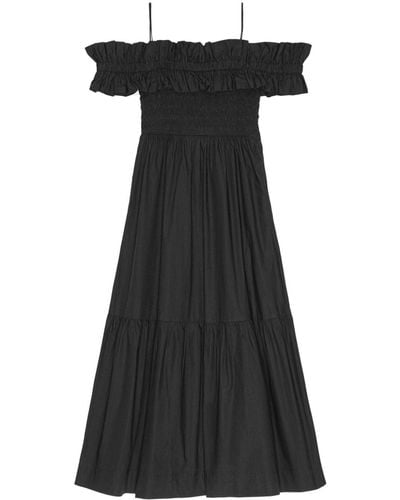 Ganni Popeline Maxi-jurk - Zwart