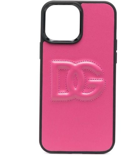 Dolce & Gabbana Coque d'iPhone en cuir à logo embossé - Rose
