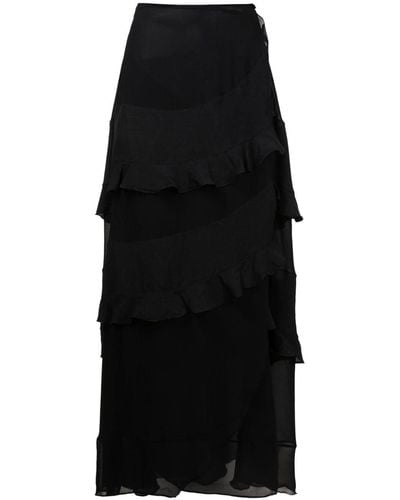 Amir Slama Ruffled-trim Maxi Skirt - Black