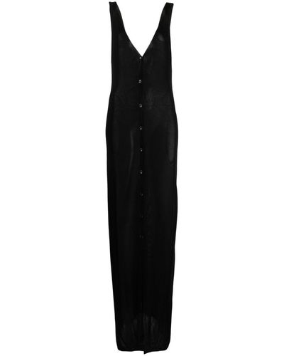 Saint Laurent Fine-knit V-neck Maxi Dress - Black