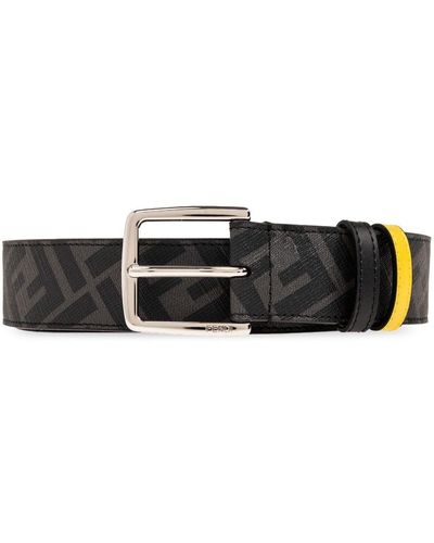 Fendi Diagonal Contrast-keeper Logo-jacquard Belt - Black