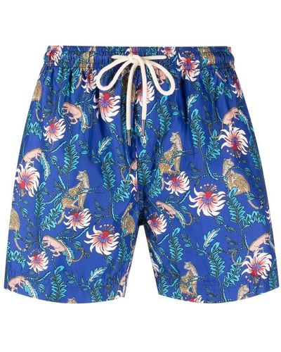 Peninsula Floral-print Swim Shorts - Blue