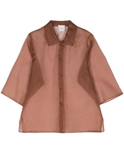 Alysi Semi-sheer Organza Shirt - Brown