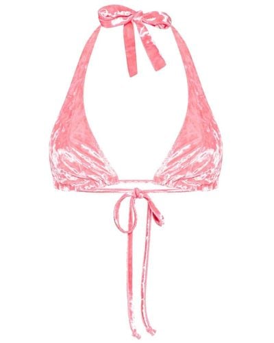 Forte Forte Halterneck Velvet Bikini Top - Pink