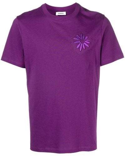 Sandro T-Shirt mit Blumen-Prägung - Lila
