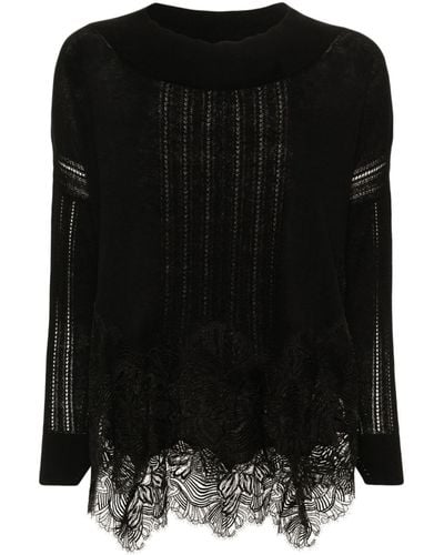 Ermanno Scervino Guipure Lace-detail Sweater - Black