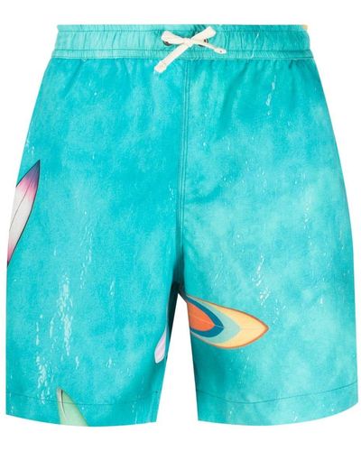 BLUE SKY INN Graphic-print Drawstring Swim Shorts - Blue