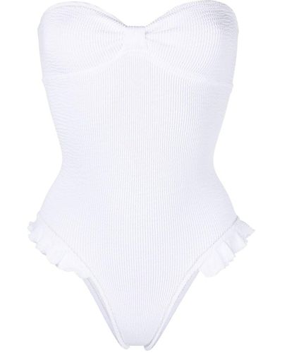 Reina Olga Seersucker-effect Strapless Swimsuit - White