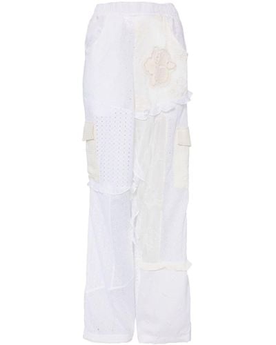 CAVIA Paneled Broderie-anglaise Cargo Pants - White