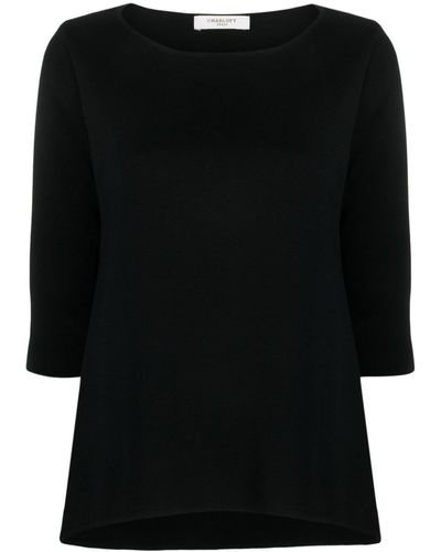 Charlott Boat-neck Wool Top - Black