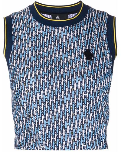 3 MONCLER GRENOBLE Abstract-pattern Cropped Tank Top - Blue