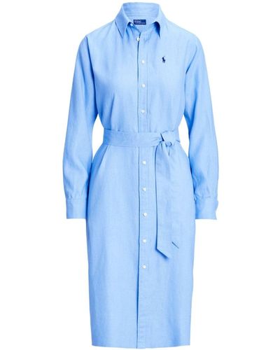Polo Ralph Lauren Polo Pony Linen Shirt Dress - Blue