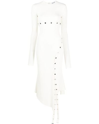 The Attico Long-sleeve Asymmetric Midi Dress - White