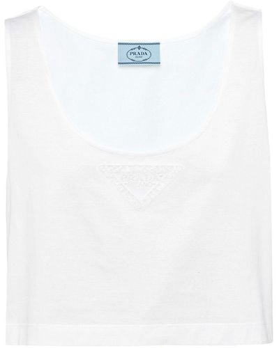 Prada Embroidered Jersey Crop Top - White