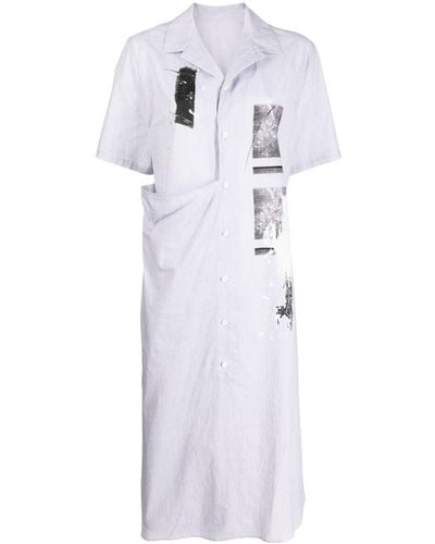 Y's Yohji Yamamoto Robe-chemise à imprimé graphique - Blanc