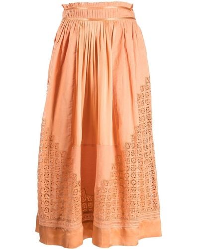 Ulla Johnson Cadena Thread Embroidery Midi Skirt - Orange