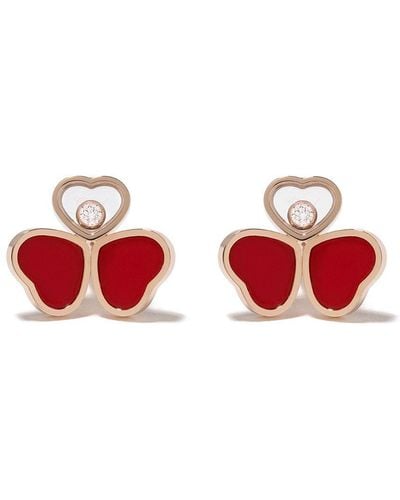 Chopard 18kt Rose Gold, Diamond Happy Hearts Earrings - Pink