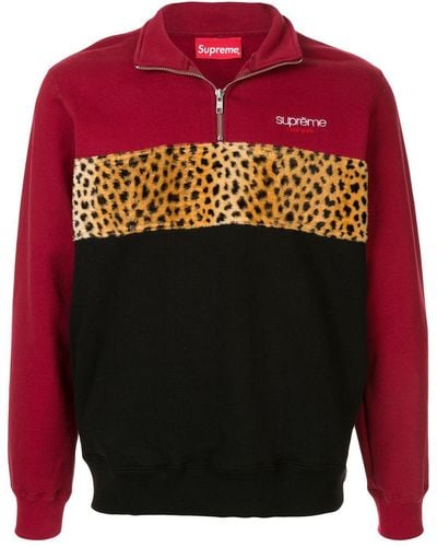 Supreme Sweatshirt mit Leo-Einsatz - Rot