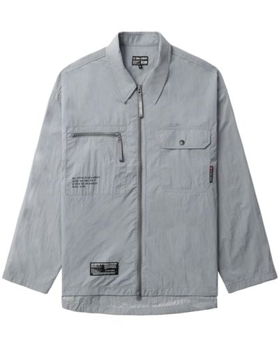 Izzue Text-print Zip-up Shirt - Grey