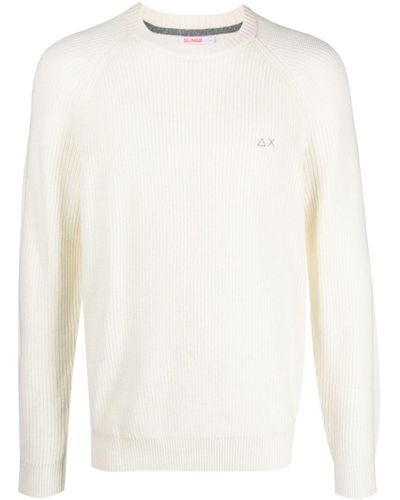 Sun 68 Crew-neck Ribbed-knit Sweater - White
