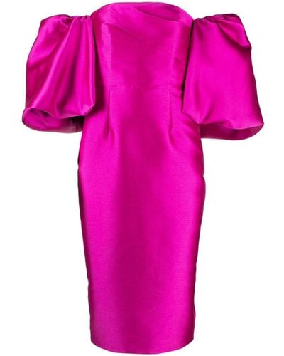 Solace London Marcia Off-the-shoulder Gathered Faille Midi Dress - Purple