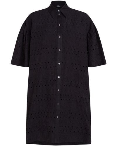 Karl Lagerfeld Broderie-anglaise Organic Cotton Shirtdress - Black