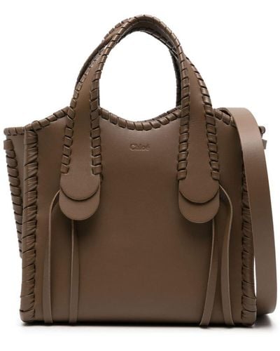 Chloé Small Mony leather tote bag - Braun