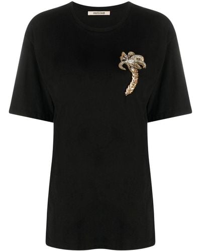 Roberto Cavalli Camiseta con apliques y manga corta - Negro