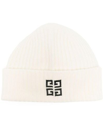 Givenchy 4g-embroidered Ribbed Beanie - White