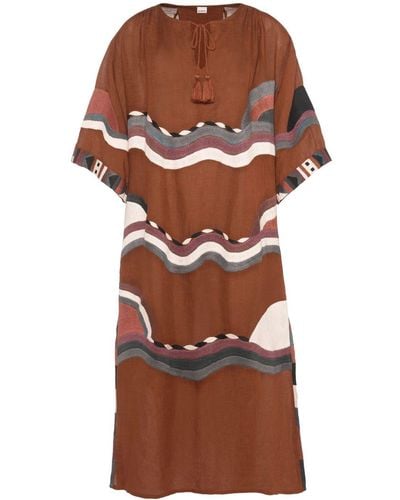 Eres Horizon Embroidered Linen Dress - Brown