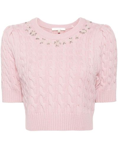 LoveShackFancy Bead-embellished Cable-knit Top - Pink