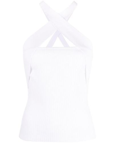 MSGM Sleeveless Ribbed-knit Top - White