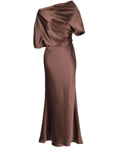 Amsale Off-shoulder Draped Maxi Dress - Brown