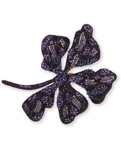 Alberta Ferretti Beaded Floral Brooch - Blue