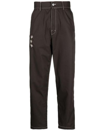 Adish Contrast Stitched Chino Trousers - Grey