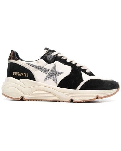 Golden Goose Running Sole Glittered Star Leather Sneakers - Black