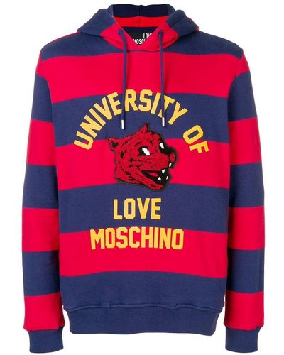 Love Moschino University Striped Hoodie - Red