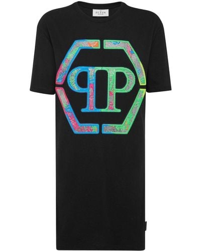 Philipp Plein Logo-embellished Cotton T-shirt Dress - Black