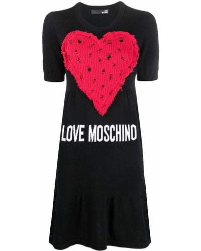 Love Moschino Robe évasée à patch cœur - Noir