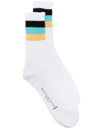 Mackintosh Leopard Stripe-trim Cotton Socks - White