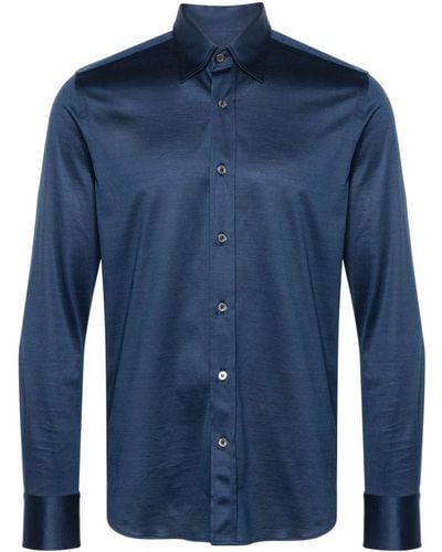 Canali Classic-collar Cotton Shirt - Blue
