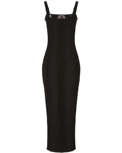 Dolce & Gabbana Vestido longuette de punto con aplicaciones de encaje - Negro