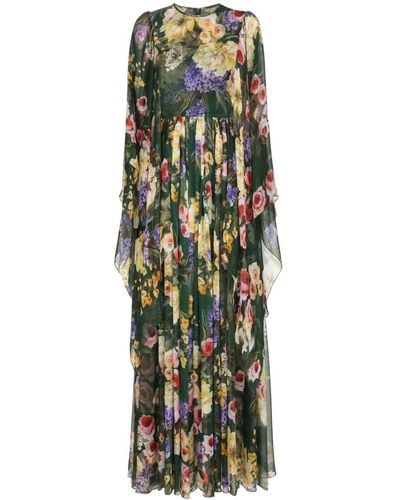 Dolce & Gabbana Robe longue en soie à fleurs - Vert
