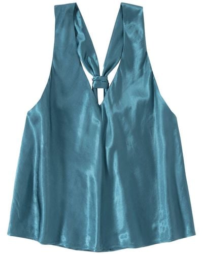 Closed Knot-detail Satin Top - Blue