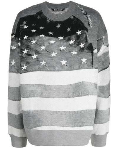 Palm Angels Sweatshirt mit Stars and Stripes-Print - Grau